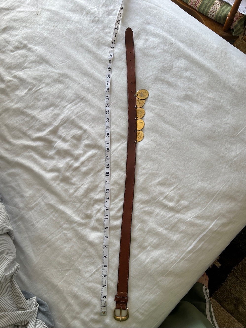 Brown Leather Mens Belt with Gold Coin Accents